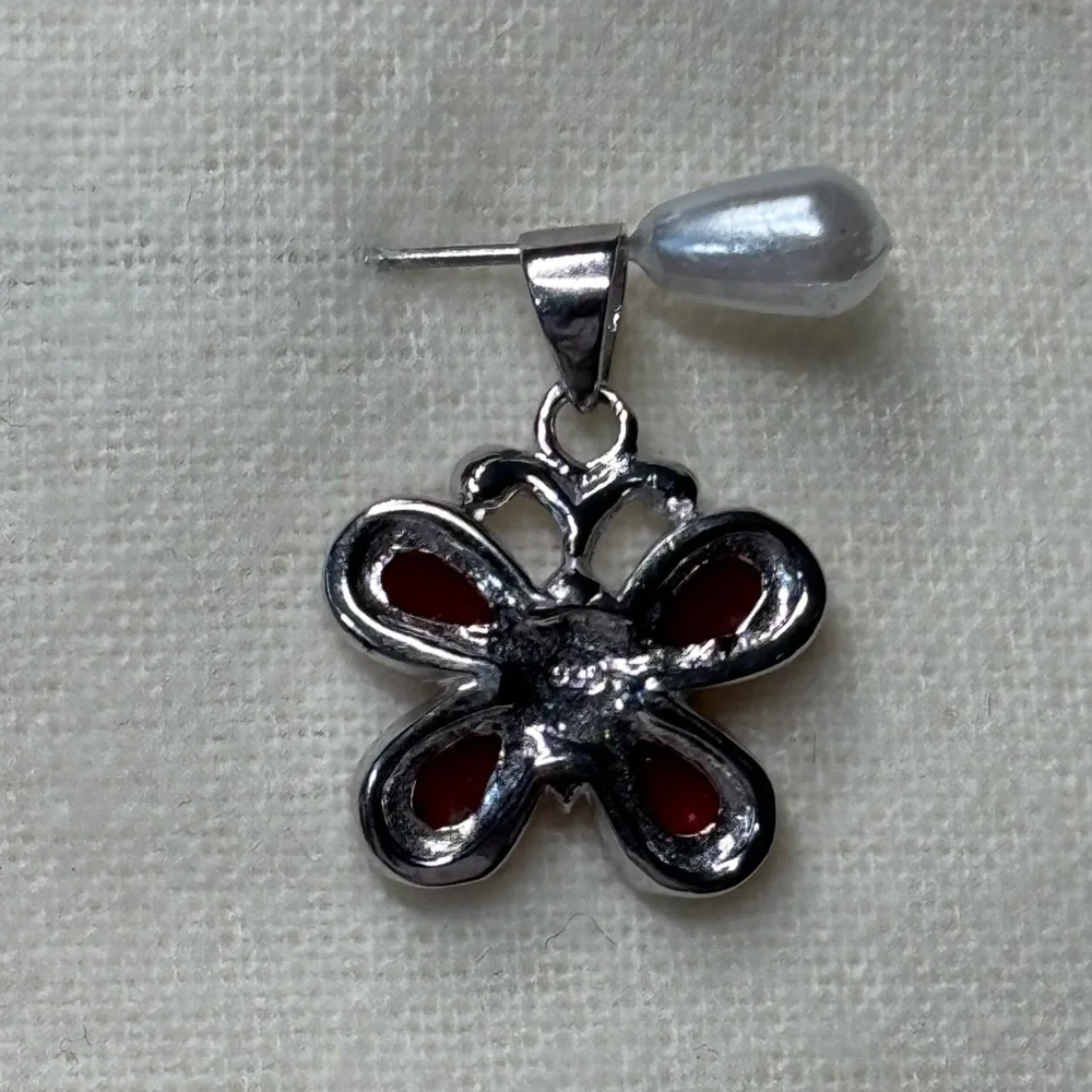 Genuine Carnelian Butterfly 925 Sterling Silver Pendant - Picture 3 of 5